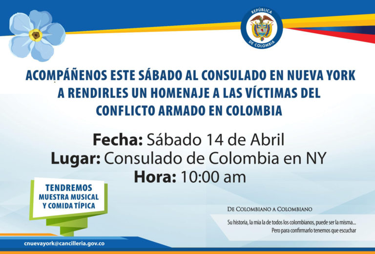 Acompáñenos este sábado a rendirle un homenaje a las víctimas del conflicto armado en Colombia en el Consulado en Nueva York