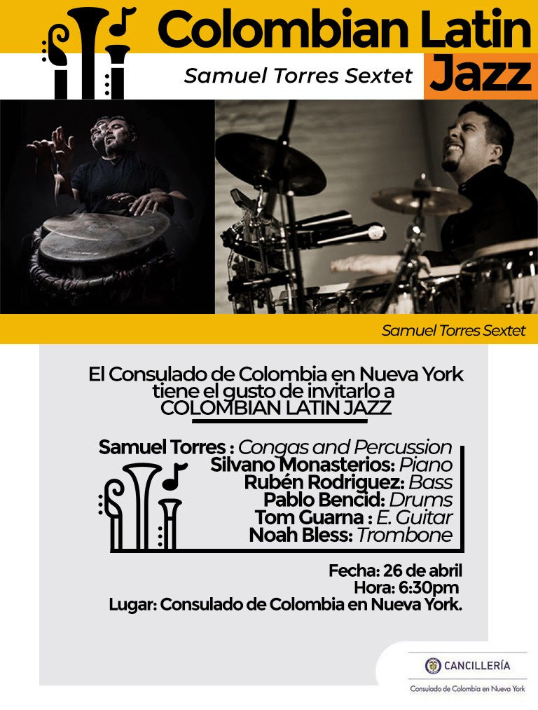 ¿Música colombiana adaptada al Jazz? ¡Claro que sí! Acérquese al consulado en Nueva York el 26 de abril para que disfrute de una noche de Jazz inspirada en Colombia