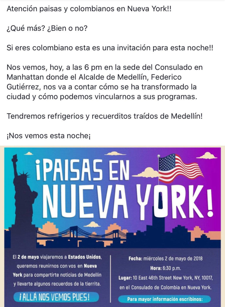 Invitación para todos los colombianos en Nueva York
